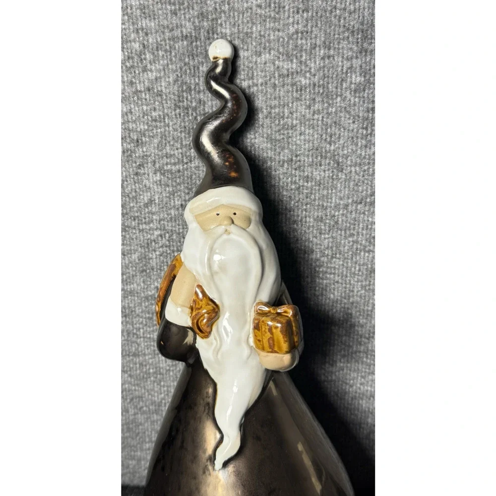 Pier 1 Imports 14” Ceramic Santa Figurine Metallic Brown Luster Glaze Farmhouse